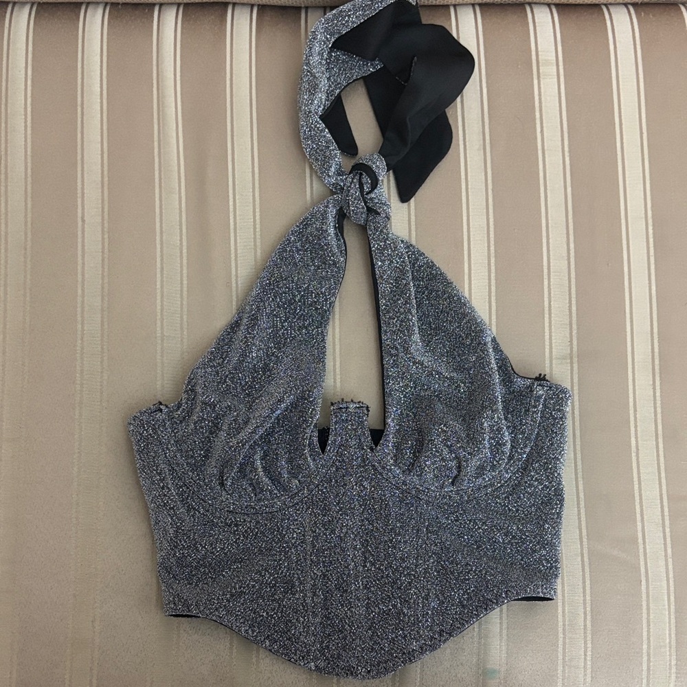 Silver Corset Halter Top